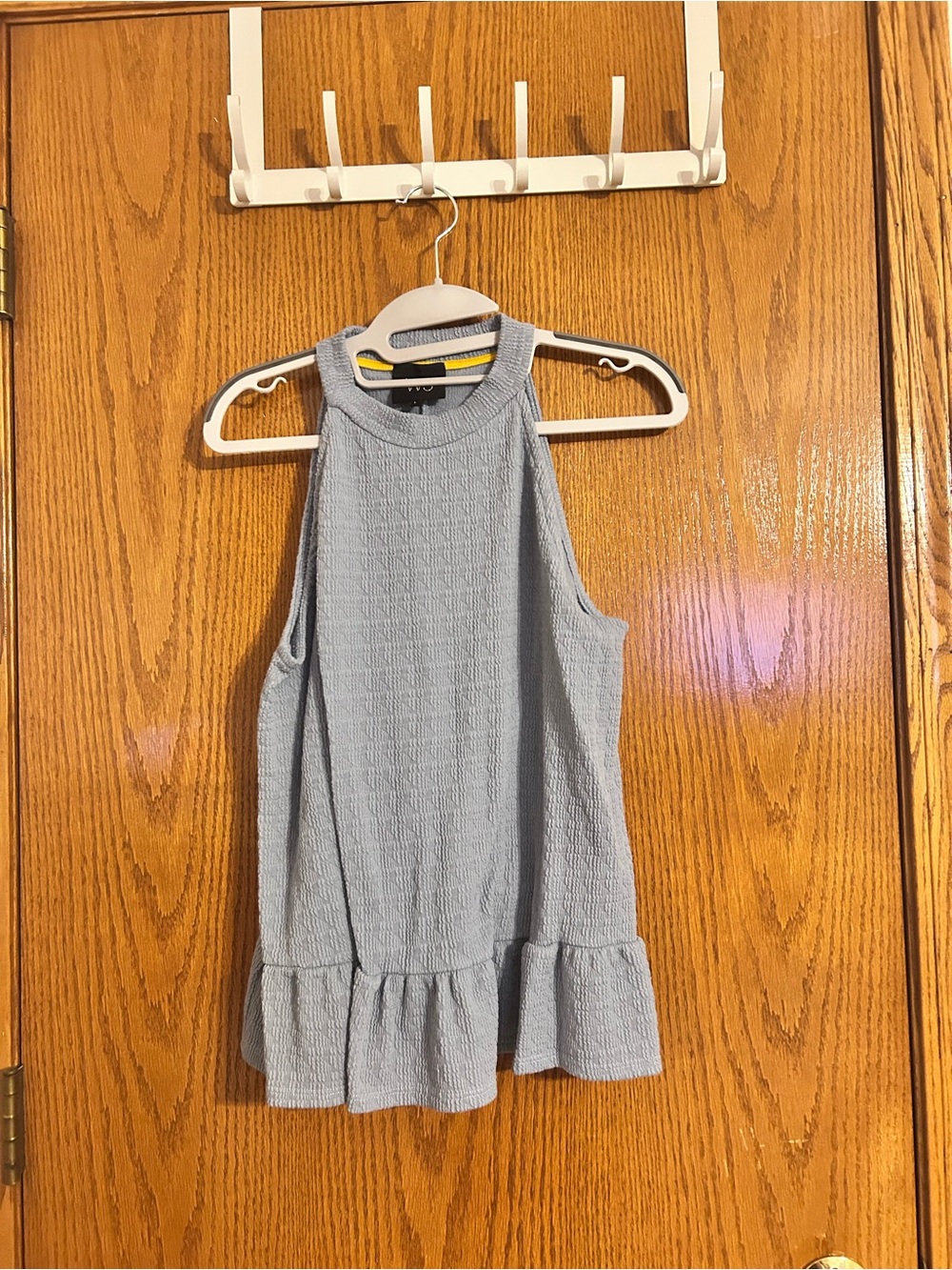 W5 Light Blue Textured Ruffle-Hem Tank Top